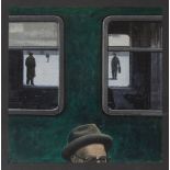 ANGELO TITONEL (Cornuda 1938 - Roma 2018) Il treno, 1980 Olio su cartone, cm. 39 x 38 Firma e data