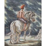 GIORGIO DE CHIRICO (Volos 1888 - Roma 1978) Cavaliere frigio, 1935 Tempera su carta, cm. 24 x 19,5