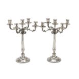 PAIR OF CANDELABRA IN SILVER, PUNCH FLORENCE 1944/1968 Five arms. Title 800/1000. Measures cm. 34