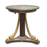 BEAUTIFUL TABLE IN WALNUT, FIRST HALF OF 19TH CENTURY with round top in green granite with support