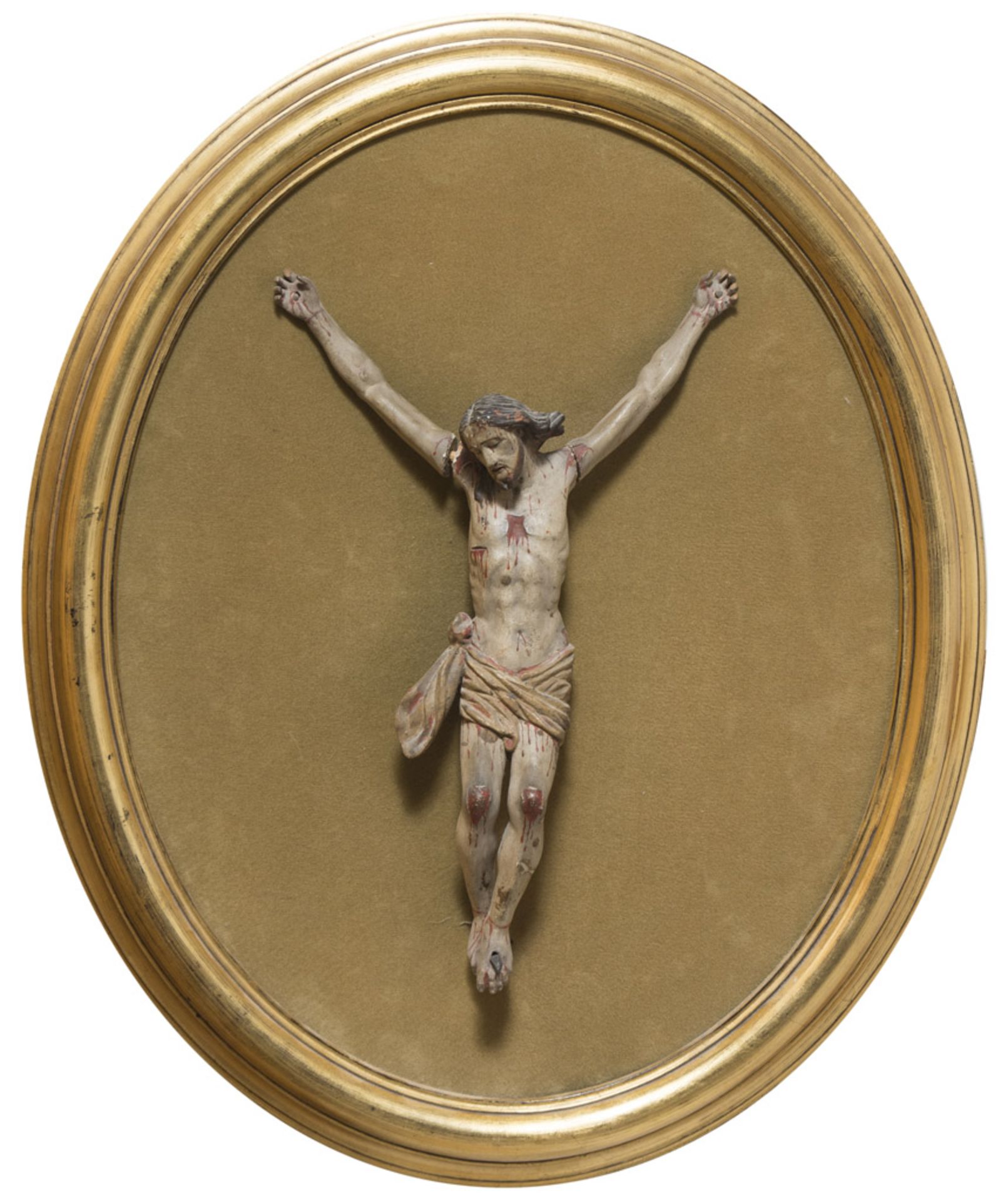 SCULPTURE OF CHRIST IN LACQUERED WOOD, PROBABLY SPAIN LATE 18TH CENTURY with mobile arms, support of