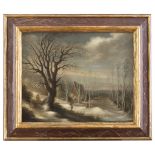 GIJSBRECHT LEYTENS (Anversa1586 - 1656) WINTER LANDSCAPE WITH WOODCUTTERS