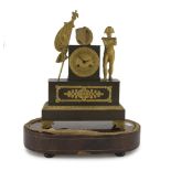 SPLENDID TABLE CLOCK, FRANCE EMPIRE PERIOD in burnished and gilded bronze with turrett case
