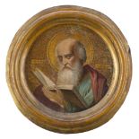 Russian painter, 19TH CENTURY ST. JOHN EVANGELIST Oil on round panel, diameter cm. 21 Gilded frame