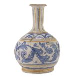 FLASK IN MAIOLICA, SOUTHERN ITALY 19TH CENTURY in white enamel and polychromy, decorated with leaves