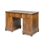 COUNTER WRITING DESK IN WALNUT, NAPLES 19TH CENTURY t op with black leather and front with three