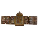 RUSSIAN SCHOOL, 19TH CENTURY LIFE OF ST. NICHOLAS OF MYRA Tempera on polyptych of seven panels,