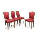 FOUR CHAIRS IN WOOD DYED TO WALNUT EARLY 20TH CENTURY of Louis 15th taste, with shield backs and