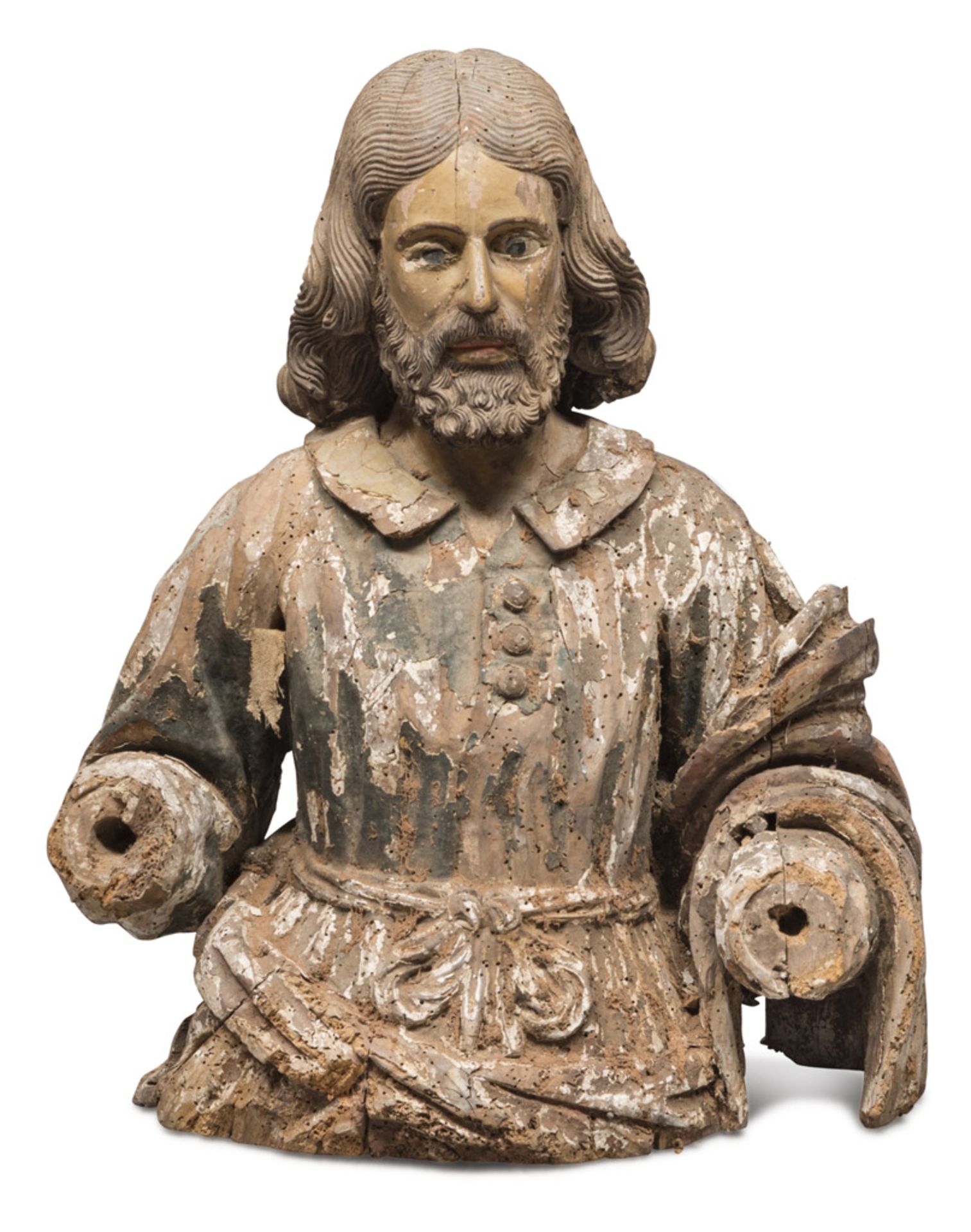 SCULPTURE OF A SAINT, CENTRAL ITALY 17TH CENTYRT with remains of lacquering. Eyes in glass. Measures