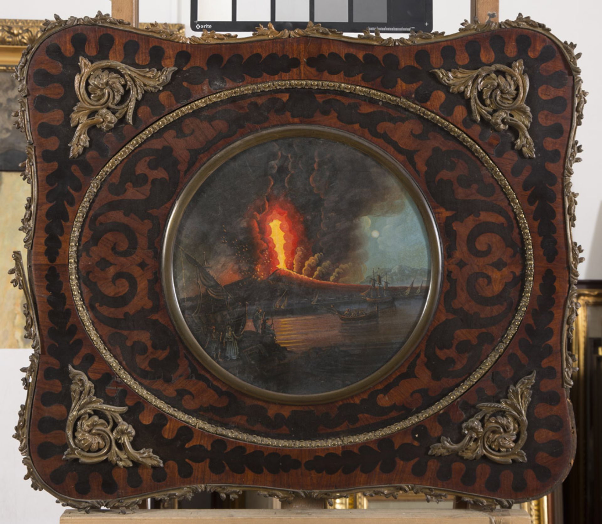 Neapolitan painter, LATE 19TH CENTURY NIGHTTIME ERUPTION OF THE VESUVIUS Gouache on round paper,