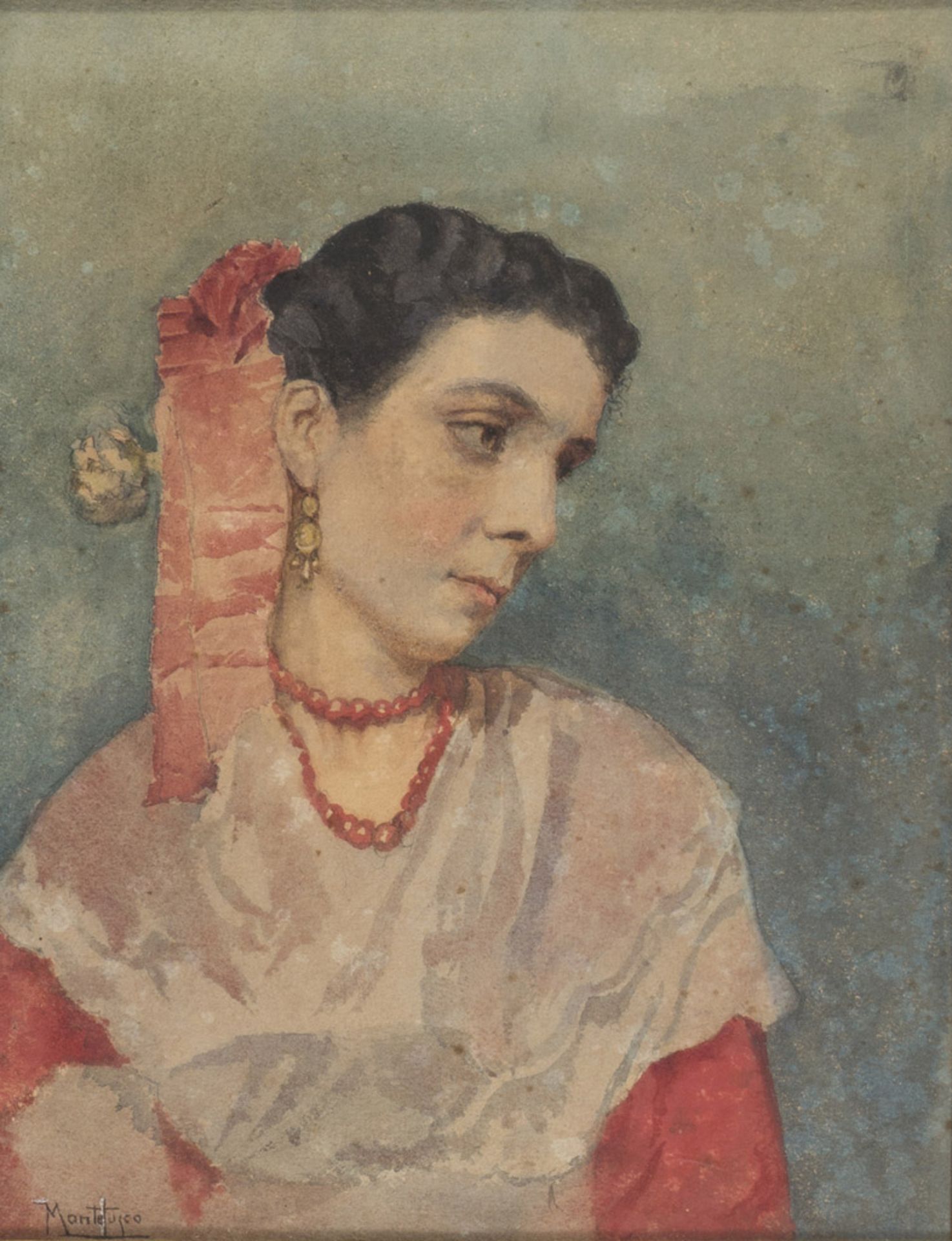 VINCENZO MONTEFUSCO (Salerno1852 - Rome 1912) PORTRAIT OF YOUNG WOMAN IN POPULAR CUSTOM