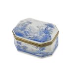 BOX IN PORCELAIN, PROBABLY FRANCE, 19TH CENTURY with decoration in monochrome cobalt of landscapes