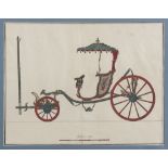 ENGRAVER EARLY 19TH CENTURY PROJECTS OF CARRIAGES Six colored engravings, cm. 31 x 40 Framed