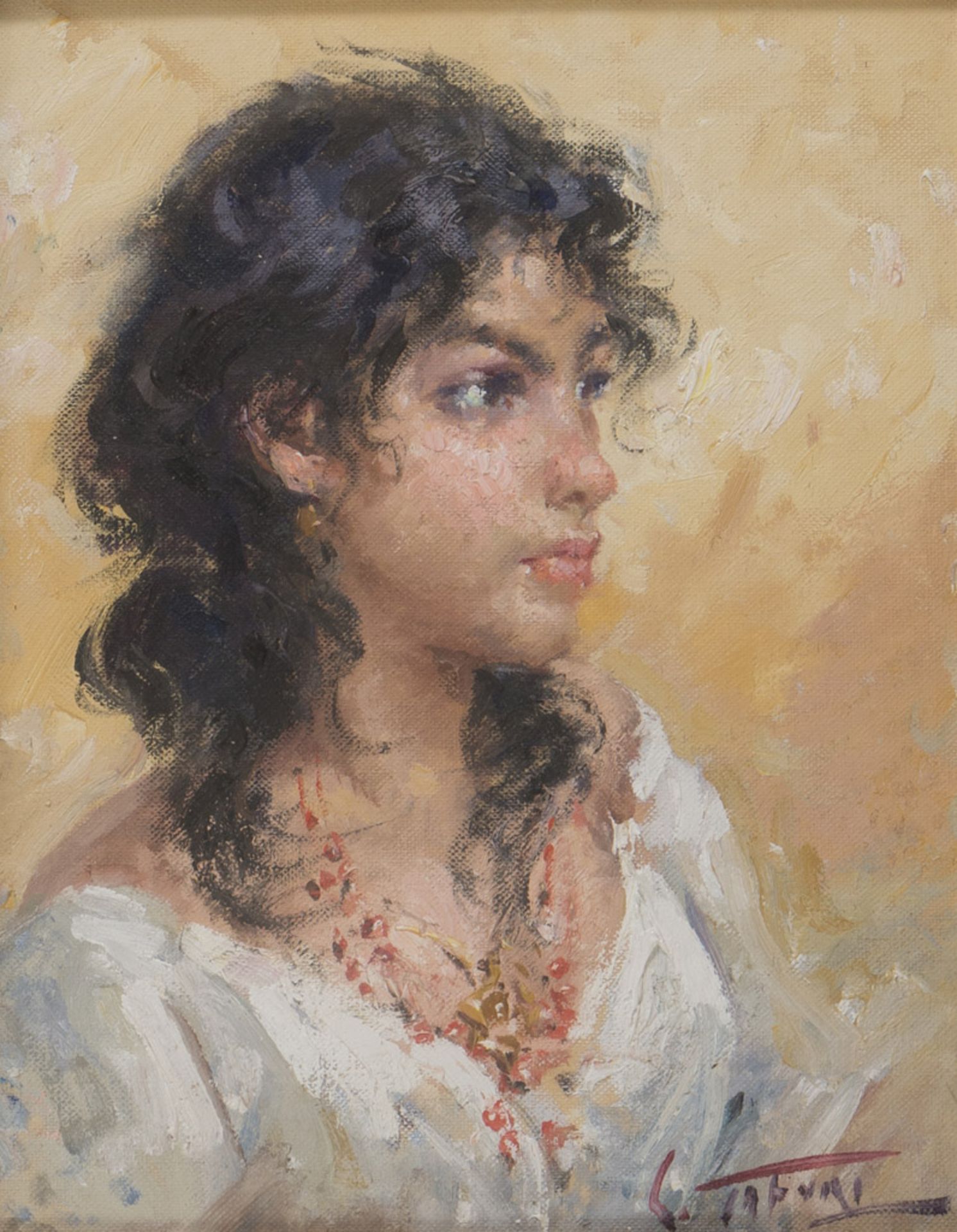CLEMENT TAFURI (Salerno 1903 - Pegli 1971) WOMAN'S PORTRAIT Oil on canvas applied on paper-board cm.