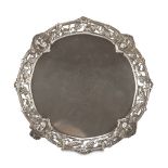 SILVER SALVER, PUNCH LONDON 1753 edge pierced to branches of grapevine and classical heads. Dish