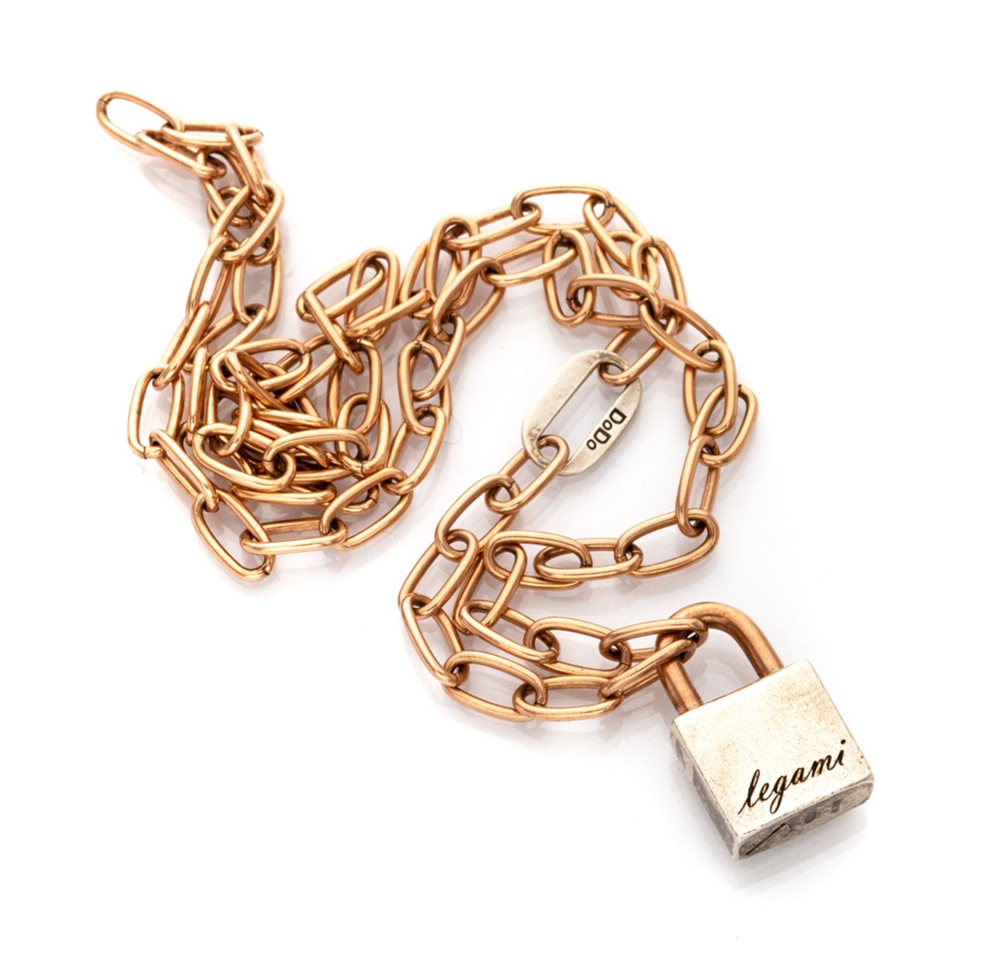 NECKLACE DODO in gold 18 kts., with chain and small pendant shaped to padlock. Length cm. 42,