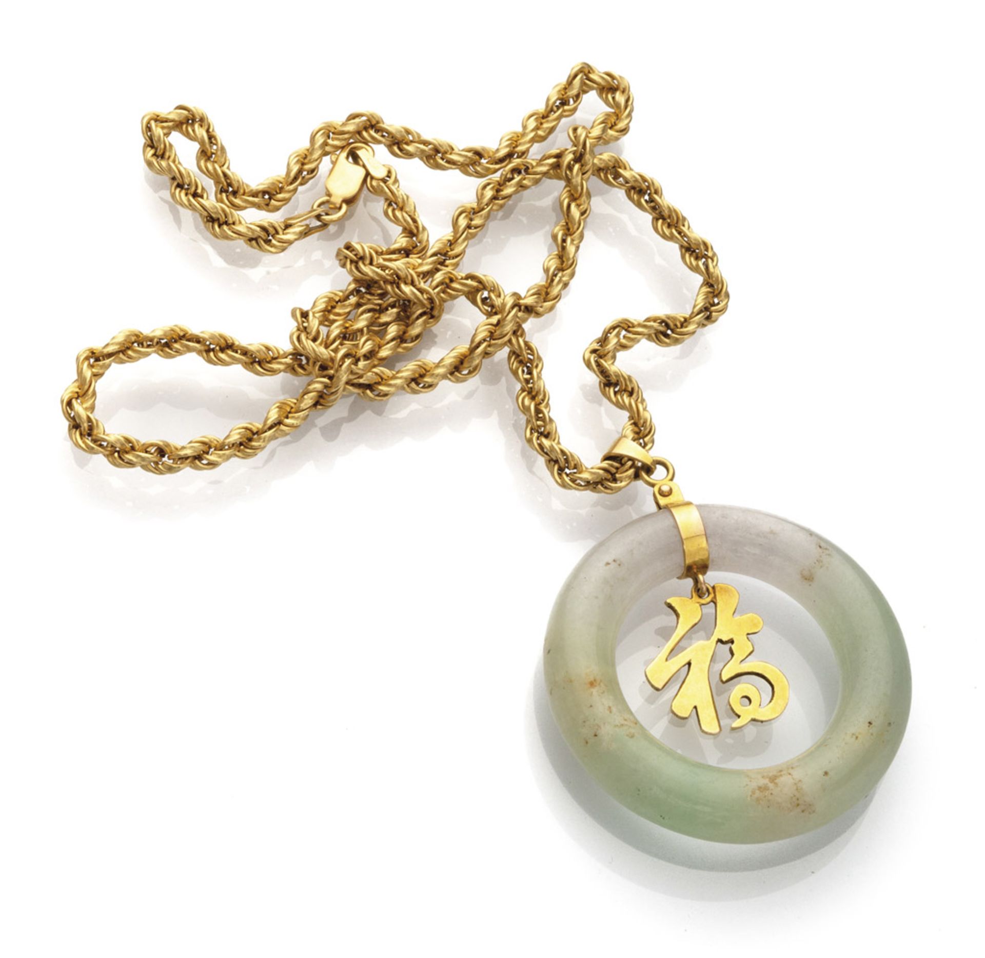 CHOKER in yellow gold 18 kts., with jade pendant. Length chain cm. 46, diameter of the pendant cm.