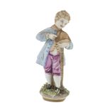 PORCELAIN FIGURE, MARKED COZZI 19TH CENTURY in polychromy, representing youngster with baton. Red