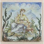 MAIOLICA TILE, ALBISOLA 20TH CENTURY in polychromy, decorated with classical scene. Measures cm.