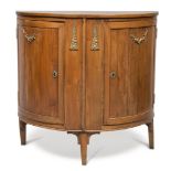 CRESCENT SIDEBOARD IN CLEAR WALNUT, CENTRAL ITALY FINE 18TH CENTURY with two doors, applications