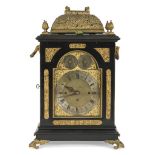 RARE TABLE CLOCK, ENGLAND ELEGANT 18TH CENTURY case in ebonized wood and finishes, hat and feet in