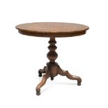 ROUND TABLE IN BRIGHT WALNUT, PROBABLY SORRENTO, 19TH CENTURY top in boxwood, maple tree and fruit