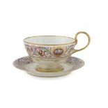 SOUP CUP IN PORCELAIN, SEVRES LATE 19TH CENTURY with saucer, decorated with grotesque, squirrels and