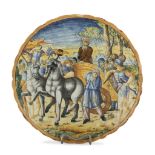 MAIOLICA STAND, PROBABLY ROMAN CASTLES 18TH CENTURY in polychromy, basin decorated with Roman