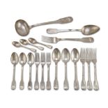 SILVERPLATED Cutlery set, Italy 20TH CENTURY consisting of twelve forks, twelve spoons, eleven