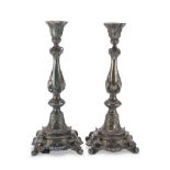 A PAIR OF CANDLESTICKS IN SILVERPLATED, PUNCH WARSAW 1883/1897 Silversmith D. Henneberg. Measures