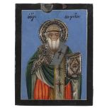 GREEK PAINTER, LATE 19TH CENTURY ST. SPYRIDON Oil on panel icon, cm. 20 x 15 Elements applied in