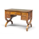 COUNTER WRITING DESK IN WALNUT, LATE 19TH CENTURY superior top with green leather and front with