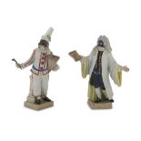 Two Porcelain sculptures, MESISSEN EARLY 20TH CENTURY in polychromy, representing Pulcinella and