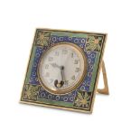 SMALL ALARM CLOCK IN METAL AND ENAMEL, PROBABLY RUSSIA, EARLY 20TH CENTURY white enamel dial and