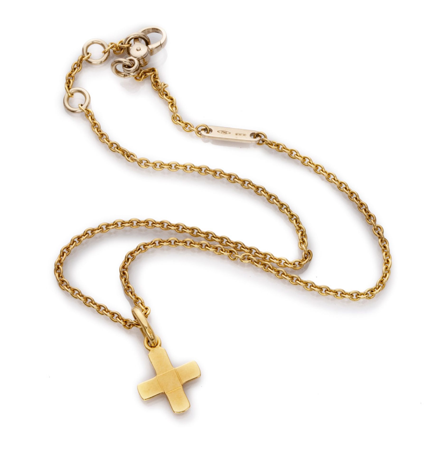 CHOKER POMELLATO in yellow gold 18 kts., with chain and cross pendant. Length cm. 42, total weight