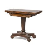 SMALL CARD TABLE IN PALISANDER, 19TH CENTURY with folding top, conic leg and quadrangular foot.