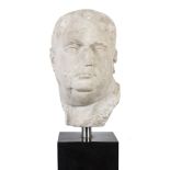 HEAD OF EMPEROR VITELLIUS IN WHITE STATUARY MARBLE, 18TH CENTURY with partial neck. Recent base in