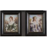 PAINTER 20TH CENTURY GENTLEWOMEN'S PORTRAITS A Pair of miniatures on parchment, cm. 12 x 8 Signed