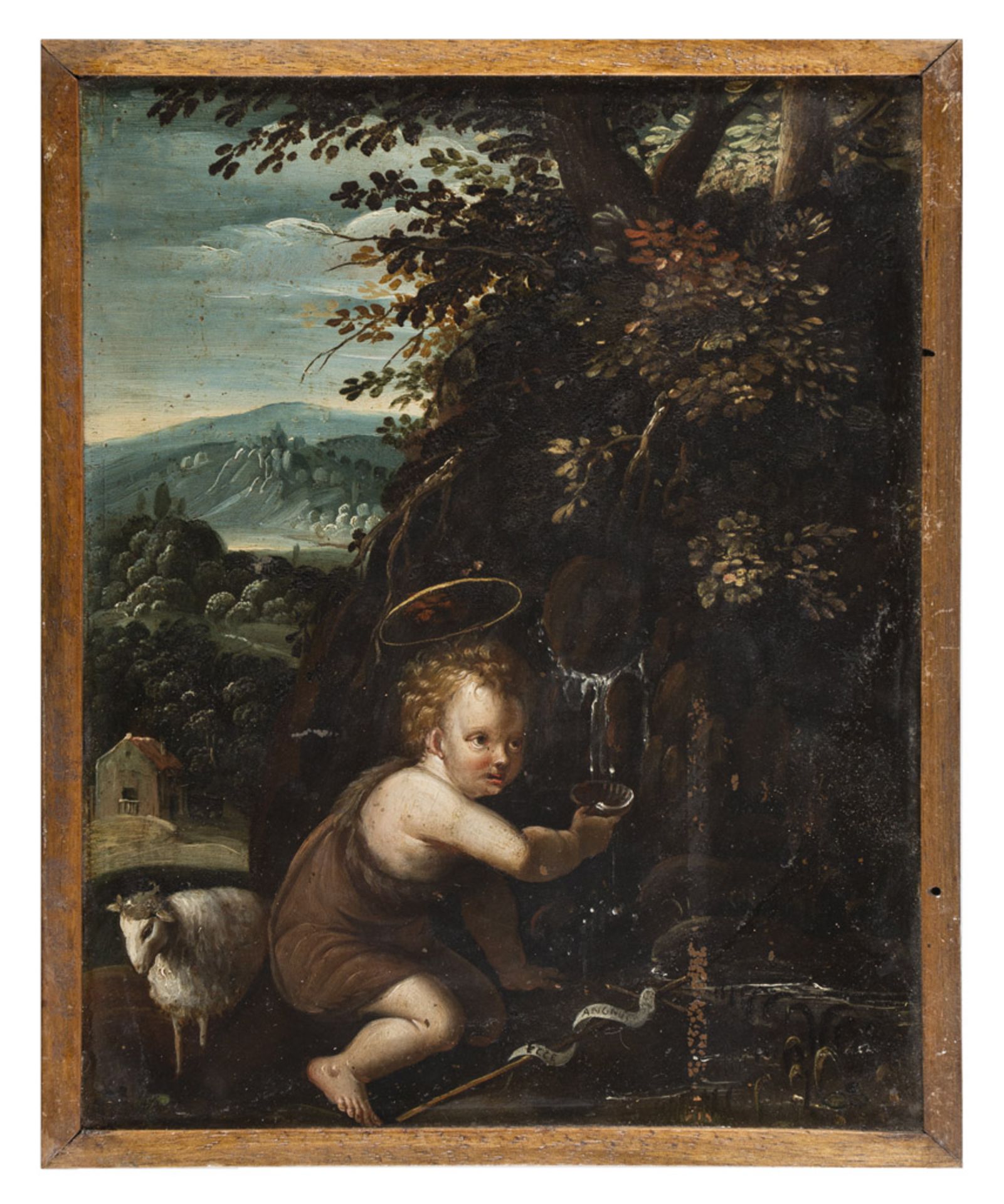 FLEMISH PAINTER, FIRST HALF OF 17TH CENTURY LANDSCAPE WITH ST. JOHN INFANT AT THE FOUNTAIN Oil on