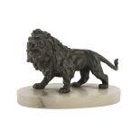 SCULPTOR EARLY 19TH CENTURY LION Bronze, cm. 12 x 12 x 6 Marble base SCULTORE INIZI XIX SECOLO LEONE