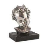 ITALIAN SCULPTOR, 20TH CENTURY HEAD OF CHILD Sculpture in silver-plated copper, cm. 15,5 x 10 x 12