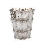 SILVER BOTTLE BUCKET, PUNCH FLORENCE 1934/1944 body engraved with plant motifs, handles with ram