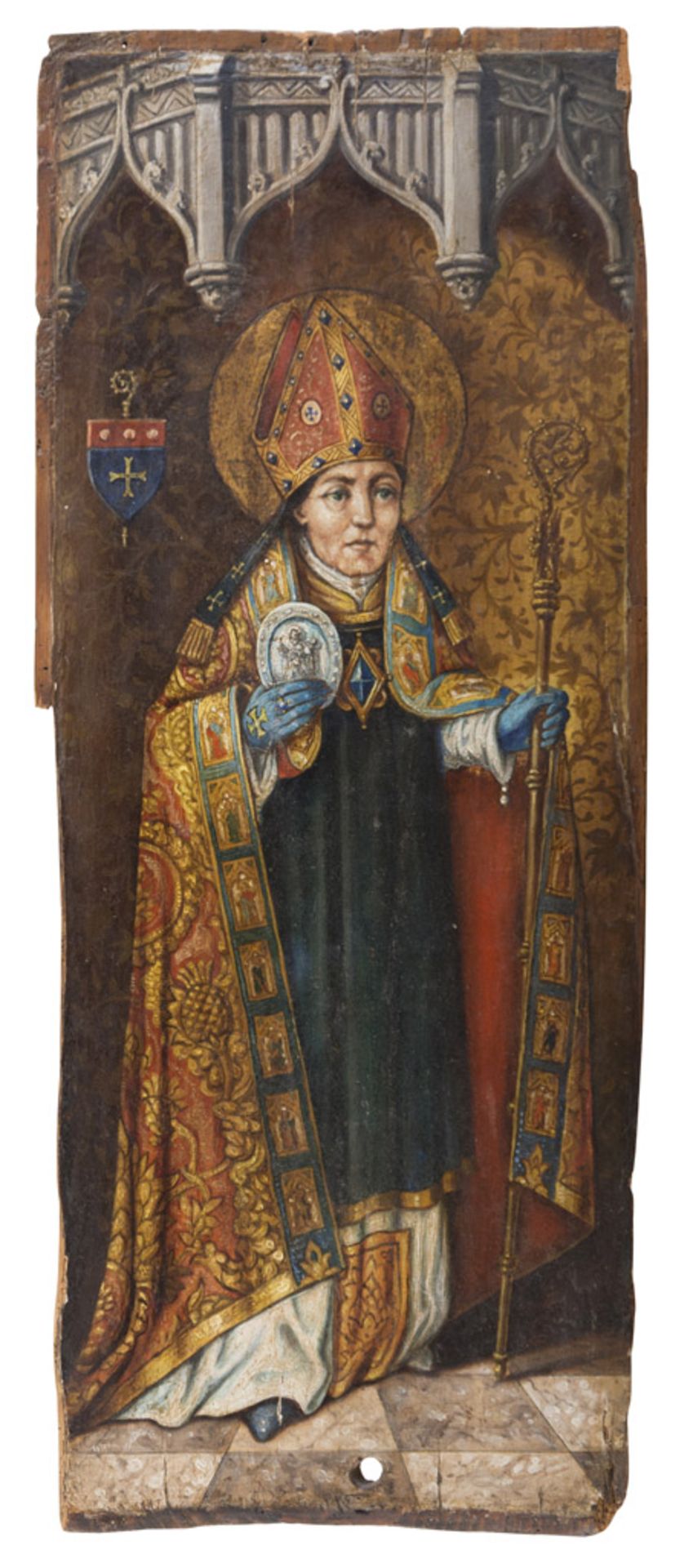 ACADEMIC PAINTER, EARLY 20TH CENTURY SAINT BISHOP Oil on panel, cm. 71 x 27,5 Defects at the edges