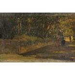 ITALIAN PAINTER, 19TH CENTURY WALK IN THE PARK Oil on panel, cm. 21 x 32 Traces of signature