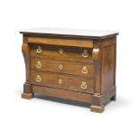 BEAUTIFUL CHEST OF DRAWER IN WALNUT, CENTRAL ITALY EMPIRE PERIOD top in white marble and front