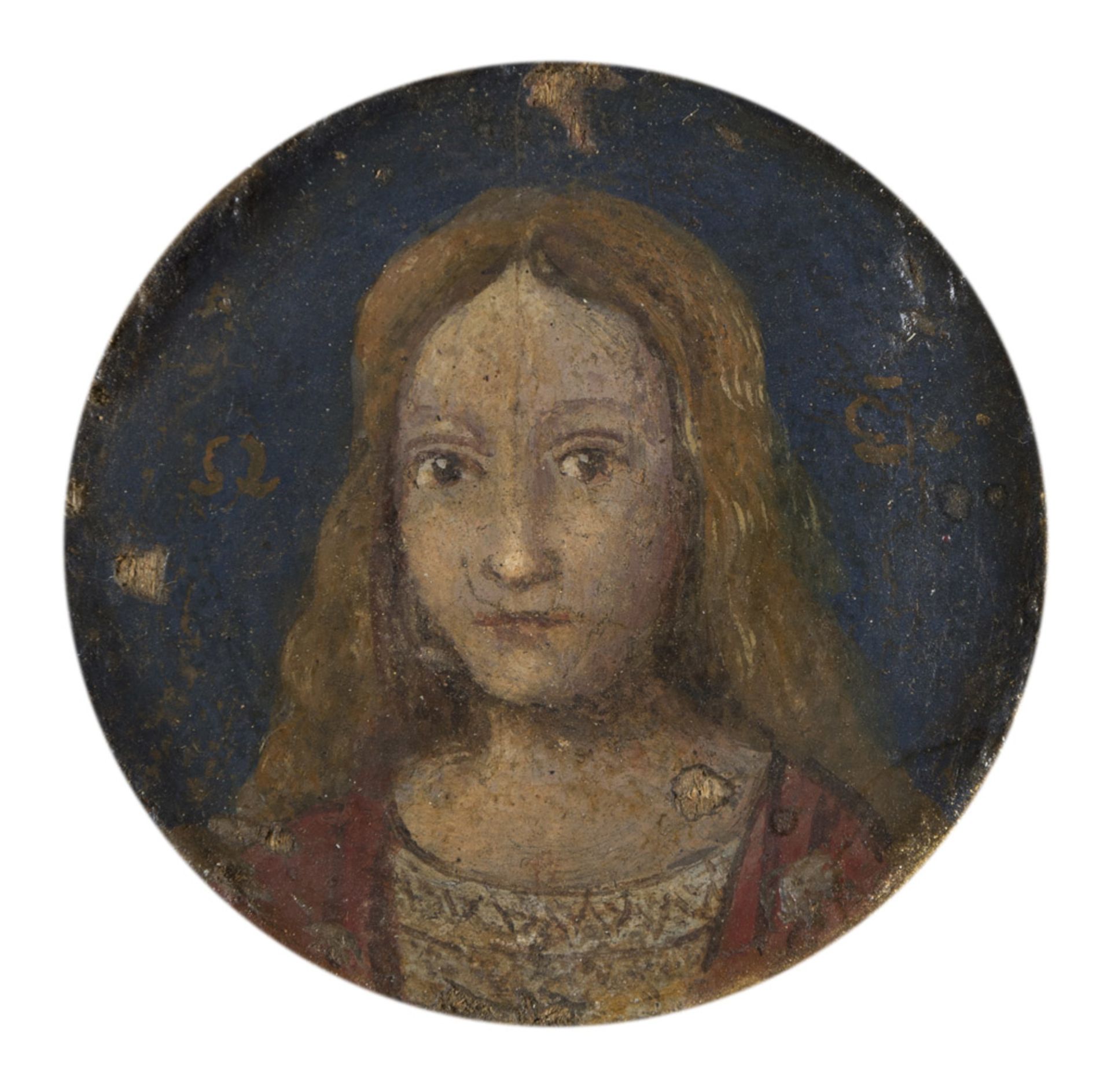 VENETIAN PAINTER, FIRST HALF OF 16TH CENTURY JESUS' FACE (?) Oil on panel, diameter, cm. 5,5