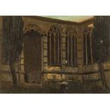 ITALIAN PAINTER, 19TH CENTURY CLOISTER OF BUILDING Oil on cardboard, cm. 37 x 51 Signed bottom right