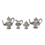 BEAUTIFUL TEA AND COFFEE SERVICE IN SILVER, PUNCH MILAN 1944/1968 with elements embossed with floral