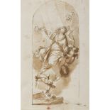 LORENZO MASUCCI, att. to (Active in Rome 18th century) THE VIRGIN'S ASSUMPTION Brown watercolour and