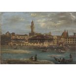 ITALIAN PAINTER 19TH CENTURY VIEW OF FLORENCE FROM THE ARNO Oil on cardboard applied on canvas cm.